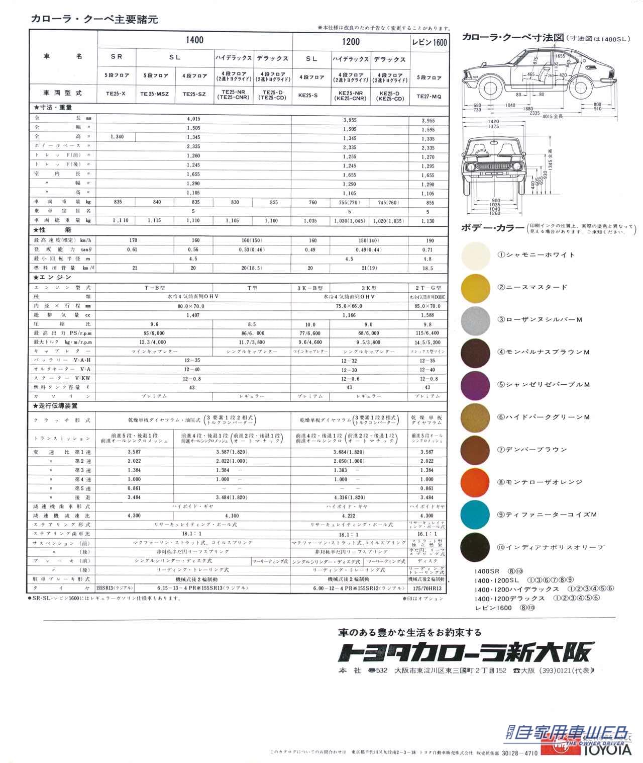 |【懐かしの名車カタロググラフィティ】トヨタ 初代カローラクーペ(TE25/KE25/TE27レビン)