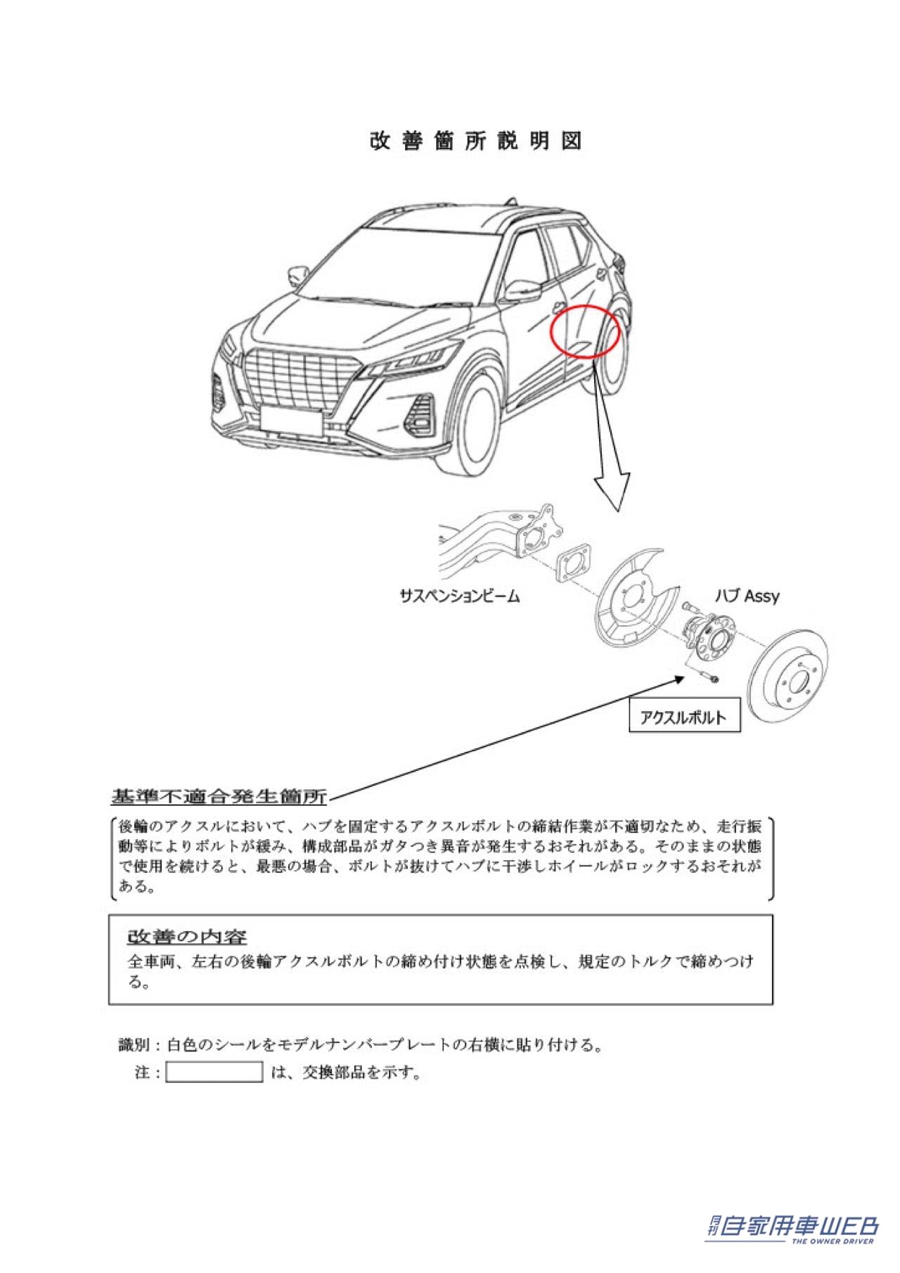 |日産「キックス」がリコールを届出。アクスルボルトが緩み異音が発生するおそれ