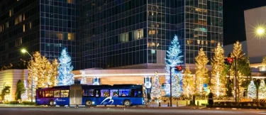 横浜の観光スポットを巡る連節バス「ベイサイドブルー」・「あかいくつ」がイルミネーション装飾し、夜の横浜を走ります！あわせて「ヨルノヨ」特別デザインの「みなとぶらりチケット」をノベルティ付きで販売！