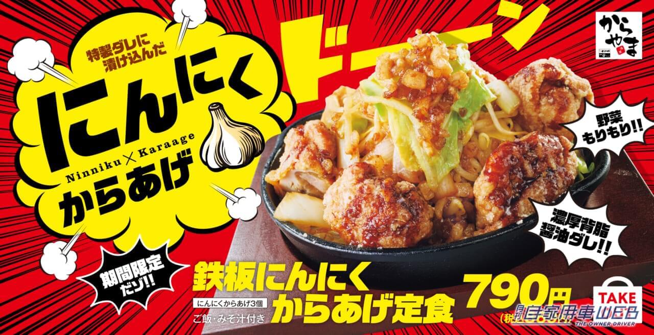 |デカ盛りファン必食!  からあげ&濃厚背脂という背徳感がたまらない『にんにくからあげ』が、からあげ定食専門店「からやま」に新登場!