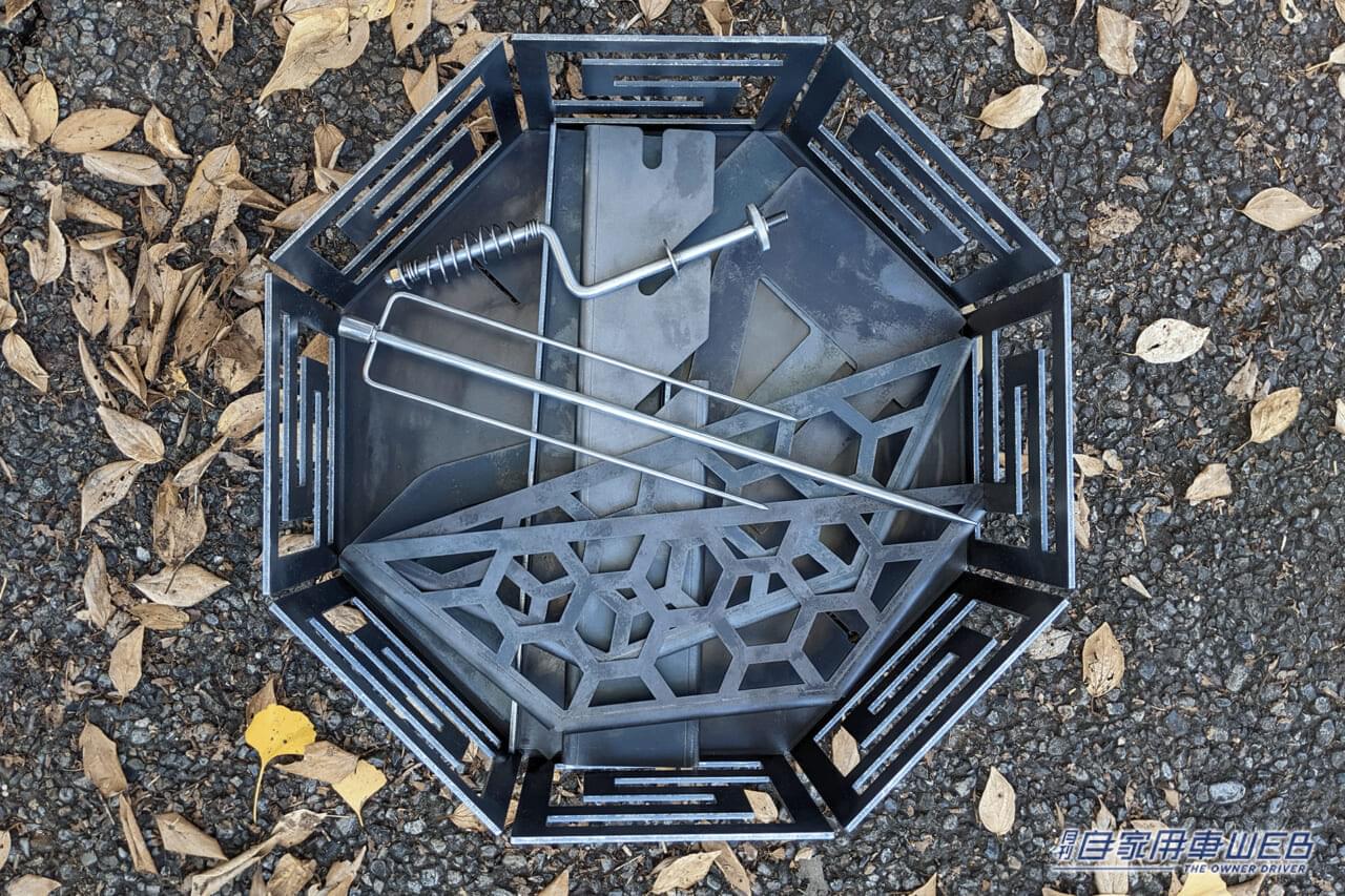 |キャンプ場で注目を浴びる!お肉をグルグル回して焼ける焚火台『インフィニティ肉焼きセット』がクラウドファンディングに登場