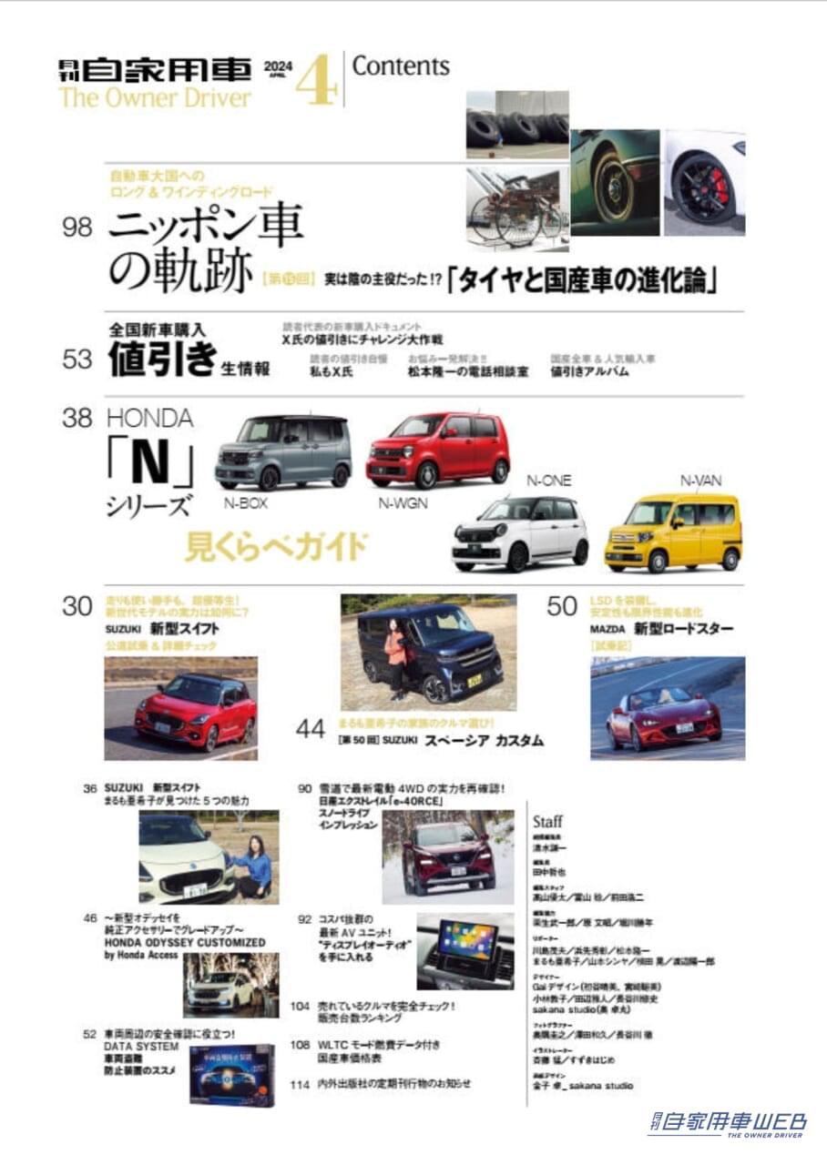 |走り洗練!期待以上の高級車だ!「LEXUS 新型LBX試乗リポート&ライバル対決」「レクサスSUV選び指南」/最新SUV注目情報「LEXUS 新型GX海外試乗リポート」ほか/TOYOTA 新型クラウンスポーツPHEV実力判定/今買える!PHEVモデル大図鑑/SUZUKI 新型スイフト公道試乗&詳細チェック/HONDA「Nシリーズ」見比べガイド/全国新車値引き生情報ほか【月刊自家用車4月号(2月26日発売)】