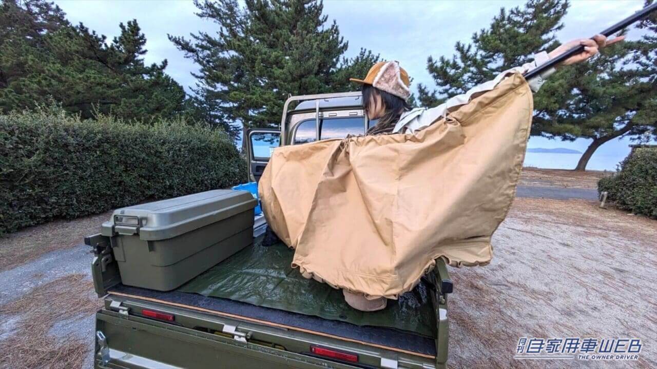 |軽トラックの荷台で車上泊チャレンジ! トラブルもあったけど最高の夜が過ごせました!!