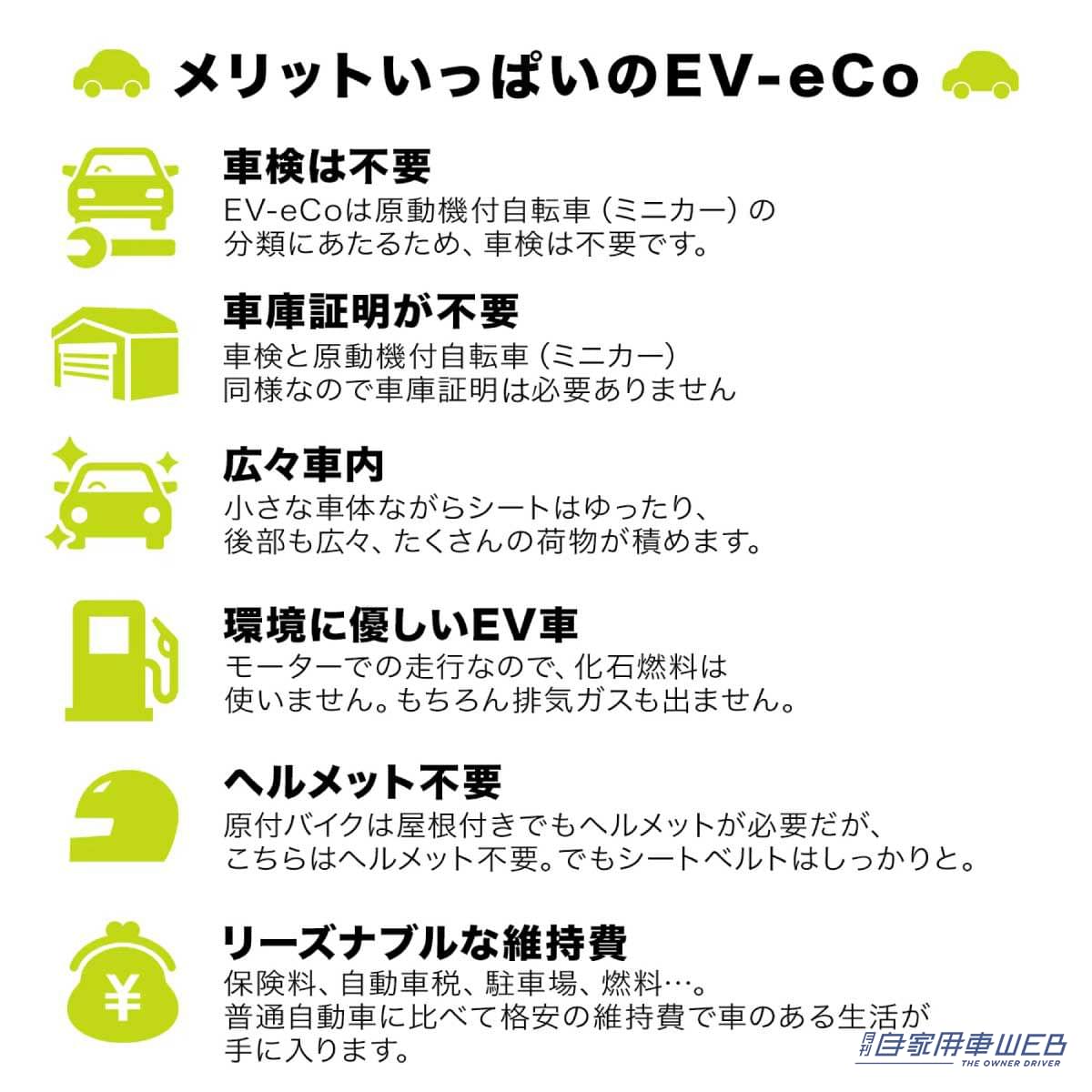 |60万円台で乗れる超小型EV自動車「EV-eCo」が販売開始! 車検不要・車庫証明不要・ガソリン不要