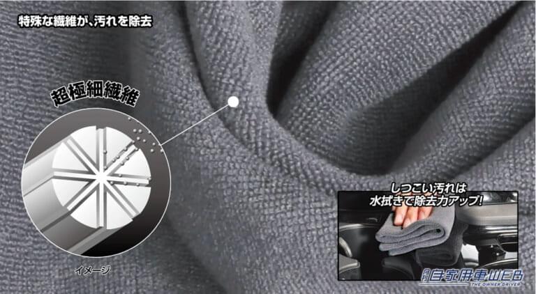 乾拭きでしっかり汚れを除去する超極細繊維を採用。水拭きで除去力はさらにパワーアップ。