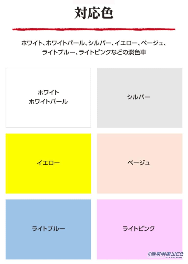 ホワイト&ライトカラー専用 対応色|「ひえっ 汚い…」梅雨のクルマ汚れ対策「累計45万個突破」爆売れシリーズが最適。