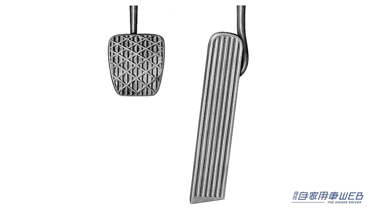 |1960年代のベンツの広告。シンプルだが伝えたいことがひと目でわかる。「アクセルペダルとブレーキペダル」