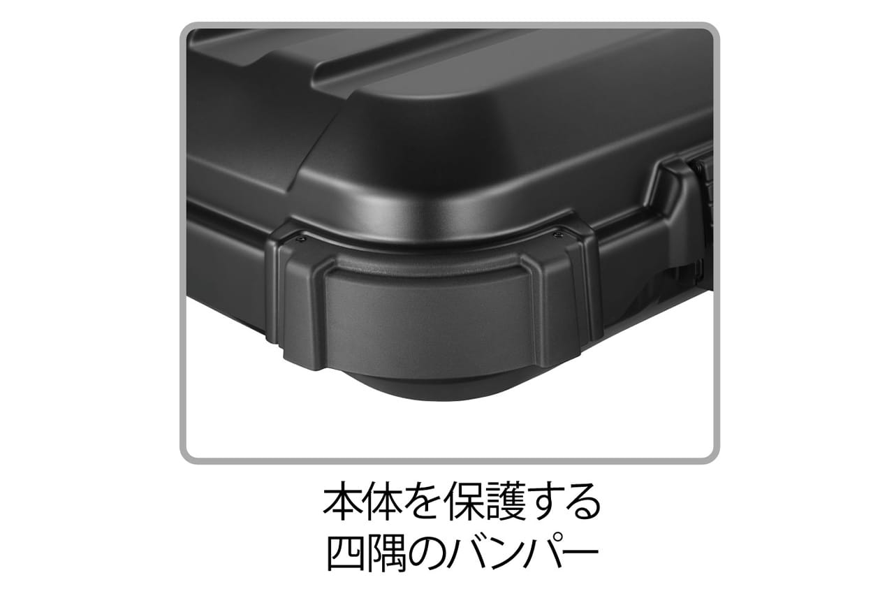 4つの角にバンパーを搭載している、INNO ルーフギアケース720。｜「コレよく見るけど、何が入ってるの？」屋根の上の平べったいボックスの正体。「ああ、そうやって使うんだ？めっちゃ便利やん！」