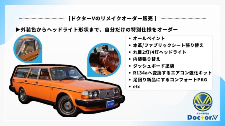 ドクターVのりマイクオーダー販売のサービス内容｜「えーっ、めっちゃイイじゃん…」ボディ全塗装でクラシックボルボの印象が激変！「これはマジで欲しくなる…」