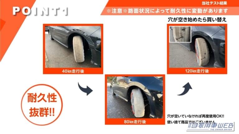 オートソックの耐久性の実験画像｜「これは知っとかないとヤバい…」流行りの布製タイヤチェーンは前輪・後輪どちらに装着する？ FF・FR・4WDそれぞれを解説