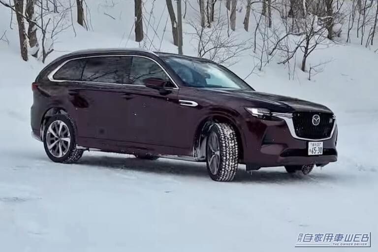 細い雪道でUターンを行うCX-80｜「終始驚きが隠せない…」雪上性能がスゴすぎる、日本メーカーのSUVをガチの雪道でテストしたらとんでもない結果に…。