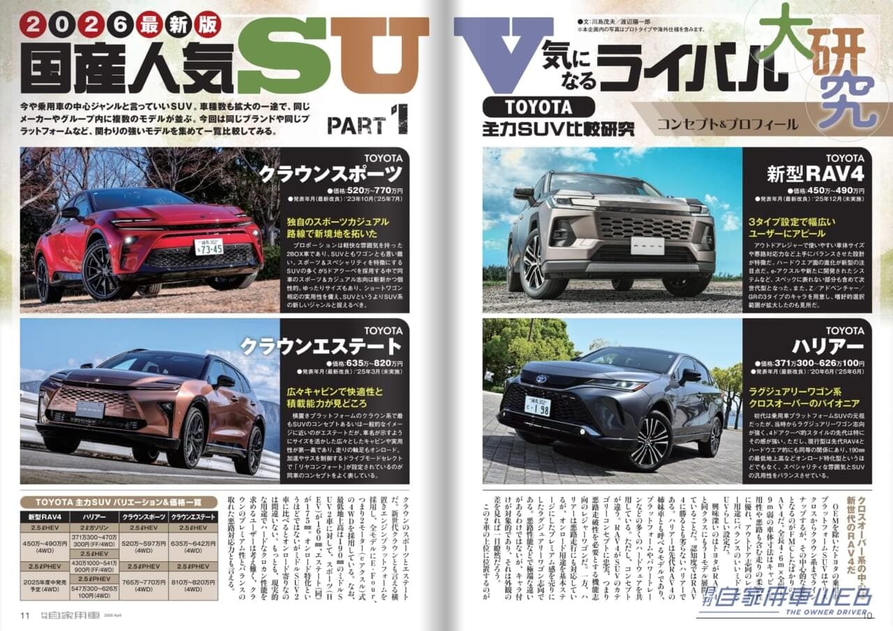 ｜【月刊自家用車4月号発売】究極進化型デリカD:5/人気SUV12ライバル完全比較/新型リーフ試乗/新型eビターラ試乗記/人気車購入必勝法etc.