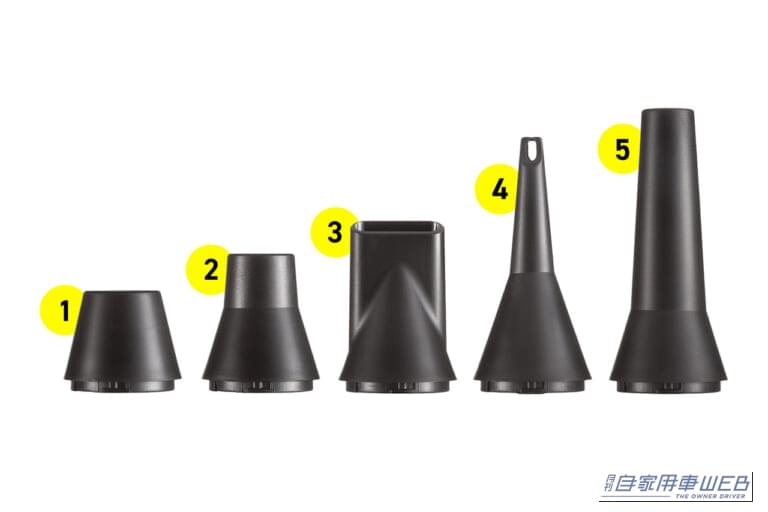 サンワサプライの充電式電動エアダスター「CD-ADE9BK」に付属する5つのノズル｜「コレめっちゃいい…」超コンパクトなのにパワフル。充電式だから安全に使える！ 誰もが知る日本メーカーのアイテムを紹介