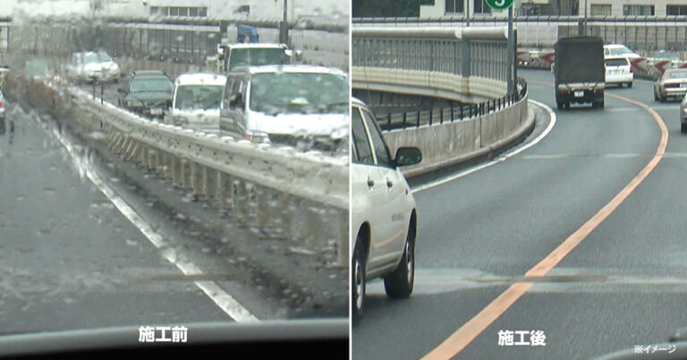 ゼロワイパーを自動車のフロントウィンドウに施工する前と、施工した後の比較画像｜「えっ…どういう原理なの？」施工時間はたったの3分。現象を捉えた動画が大きな話題に。驚異的な効果を発揮する「ゼロワイパーウィンドウコート」を紹介。