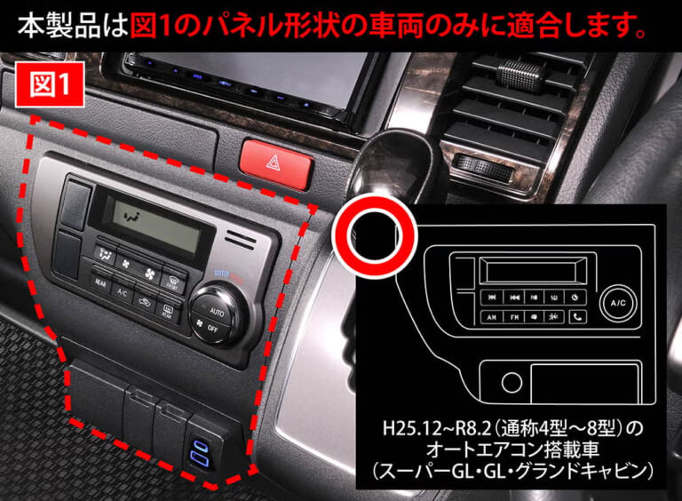 CX505K ハイエース専用 増設電源ユニット PD70W［カーメイト］が取り付けられるパネルの形状｜「えっ…もうコレ純正クオリティじゃん」デザインの統一感がヤバい！差し込むだけで取り付け完了！LEDライト搭載で視認性も抜群のカスタムパーツを紹介