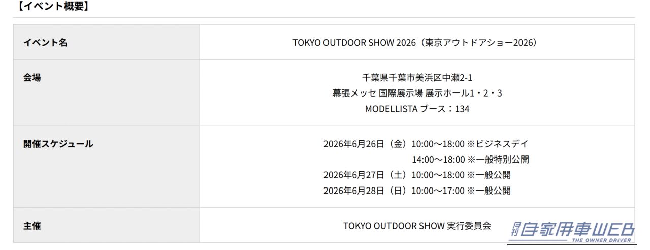｜モデリスタが魅せる！「TOKYO OUTDOOR SHOW 2026」コンプリートカー3台　初の一堂展示へ