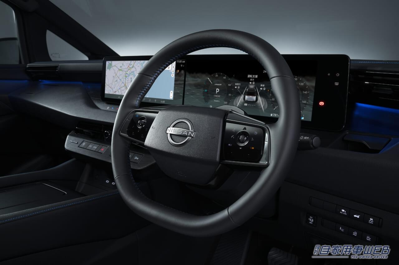 2026年発表の新型エルグランドAUTECHの車内、コックピット。|路面に車名を投影、22スピーカーの音響、さざ波モチーフのナッパレザー……ベース車がすでに高級なのに、さらに上を行く「新型エルグランド」純正カスタムの仕上がりとは?