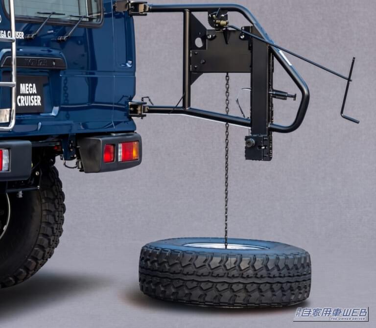 スペアタイヤの昇降装置|トヨタ最強を謳った「オフロードのスーパーカー」 軍用車から生まれた“和製ハマー”とは!?