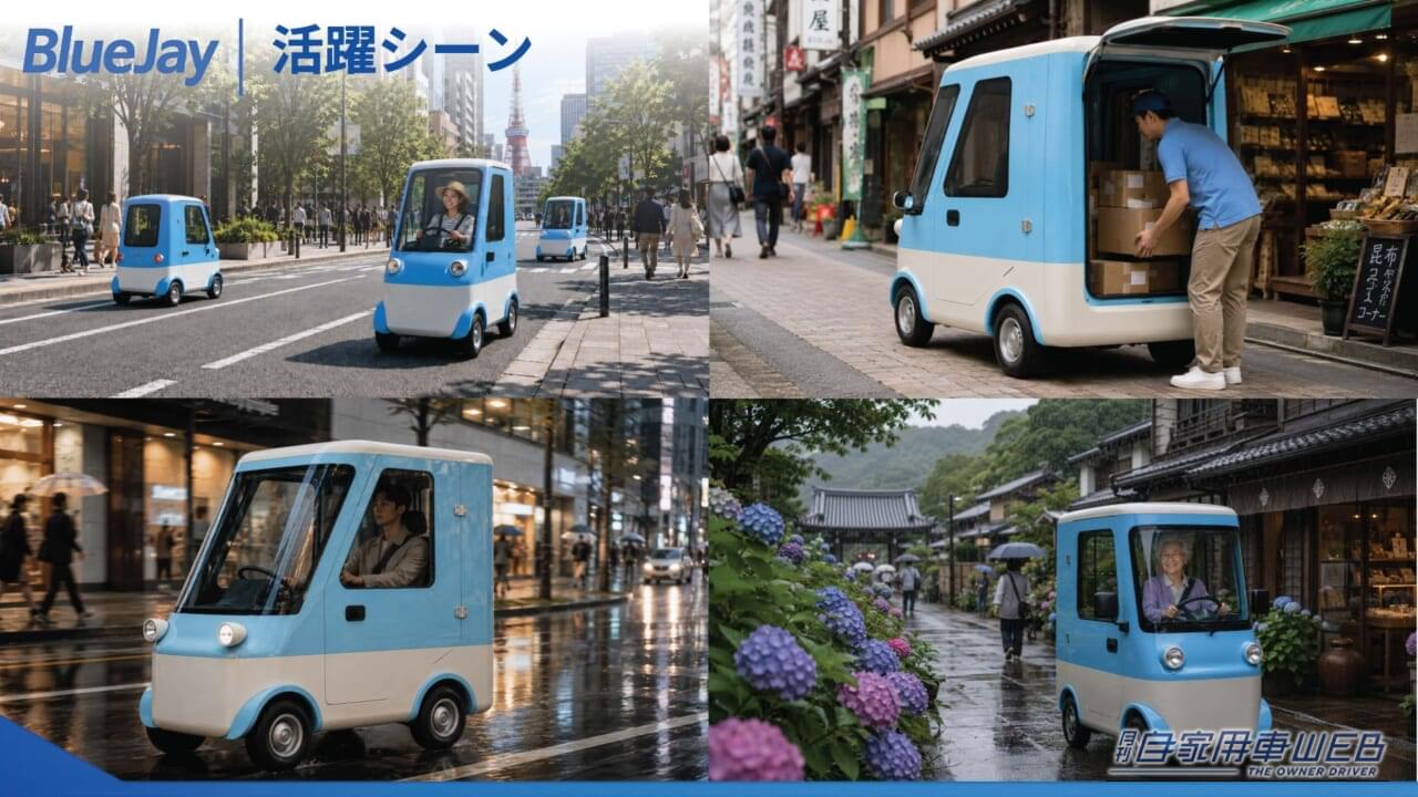「Blue Jay」が街中を駆け回る未来がやってくるかもしれない|自転車以上・軽未満!「免許不要」「全幅60cm」「四輪」「スライドドア」かわいい見た目で中身は本気の超小型モビリティ「Blue Jay」