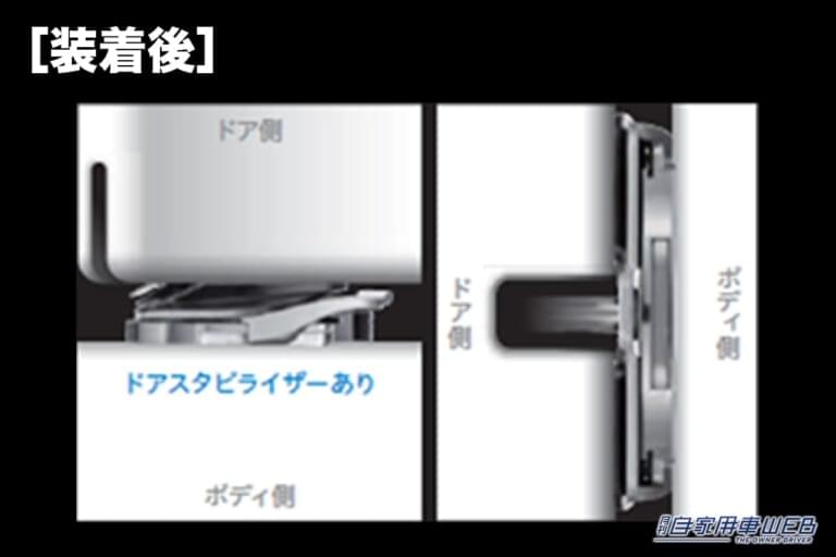 アイシンのドアスタビライザーを装着した、ドアストライカー付近の断面画像｜「小さいパーツだが効果はスゴい…」トヨタ純正オプションとしても採用。交換するだけでボディ剛性の向上が期待できる［アイシン・ドアスタビライザー］を紹介