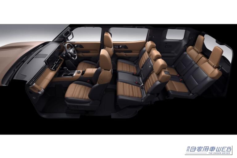 2026年9月に発表された、三菱自動車の新型パジェロの車内、3列シート|新型「パジェロ」世界初披露!クリーンディーゼル☓新開発8速AT搭載、走る・曲がる・止まるを極めた新世代クロカンとして登場