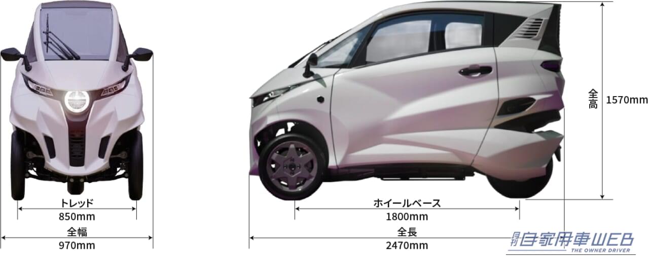 全幅1m未満、全長2.5m以内のコンパクトなボディ。狭い道路でのすれ違いや取り回し、限られた駐車スペースにも対応。|バイクでもクルマでもない、169万円の三輪EV「Lean3」は最高60km/h! ゴルフバッグも積めるエアコン付き一人乗りEV、オートバックスで受注開始