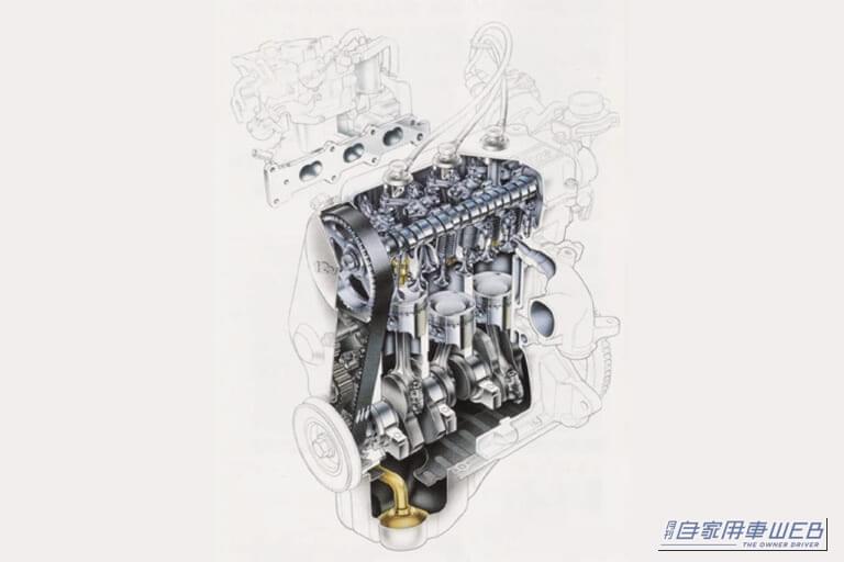 カプチーノ初期モデルに搭載された、F6A型エンジンの透過イラスト|「改めて見るとやっぱスゴい…」バブルが生んだ贅沢過ぎる軽自動車。高級スポーツカー並みの技術を多数採用。採算度外視で開発されたスズキの名車「初代 カプチーノ」