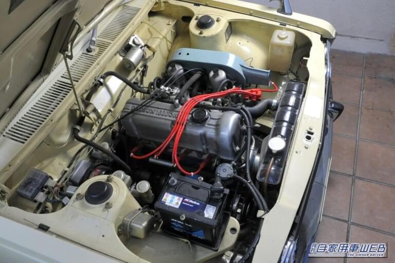 1970年式の、日産 ダットサン・ブルーバード 2ドアクーペ 1600SSSのエンジンルーム｜「国産車のデザインを根底から変えた…」時代を先取ったスーパーソニックラインが印象的な60年前の日産車。海外でも評価が高かった大ヒットモデル［ダットサン・ブルーバード（510型）］