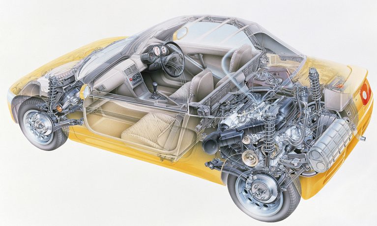 ホンダビート透視図|「8500回転というバイク並みの高回転エンジン」35年前に登場した軽ミッドシップスポーツはF1譲りのメカニズムだった!【ホンダ・ビート】