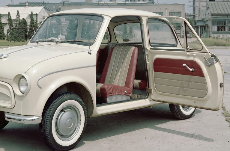 ドア開閉についての説明画像(リアヒンジの前開きドア)|「66年前の小型車に、このスペックはヤバすぎ!」ミツビシ初の自社開発乗用車は、ガチで凄いクルマだった【三菱500】
