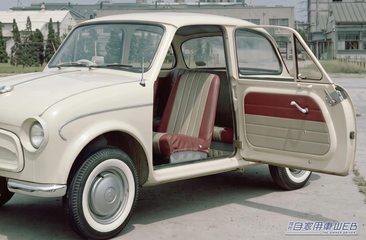 ドア開閉についての説明画像（リアヒンジの前開きドア）｜「66年前の小型車に、このスペックはヤバすぎ！」ミツビシ初の自社開発乗用車は、ガチで凄いクルマだった【三菱500】
